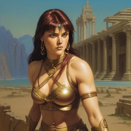 Xena, Warrior Princess in Art Nouveau Style