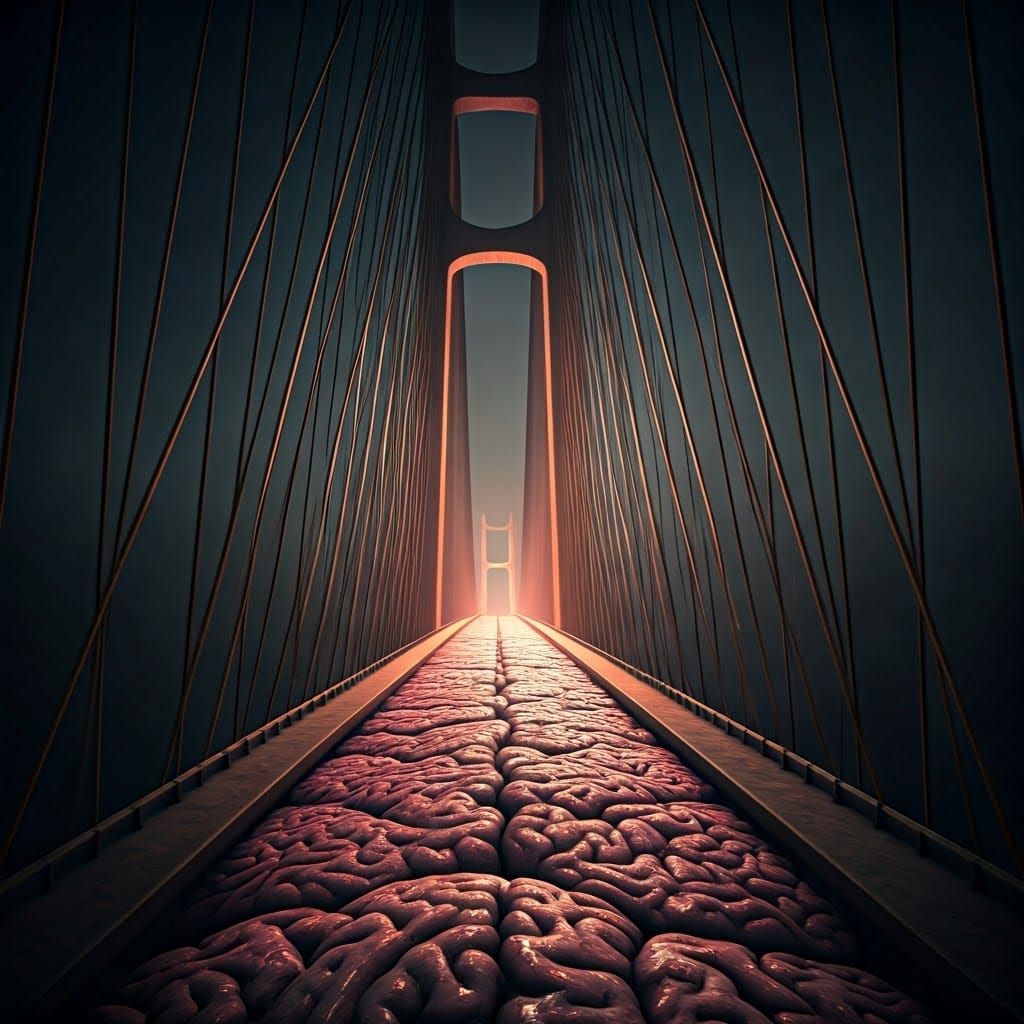 Macabre Brain Bridge in Dark Surrealist Style