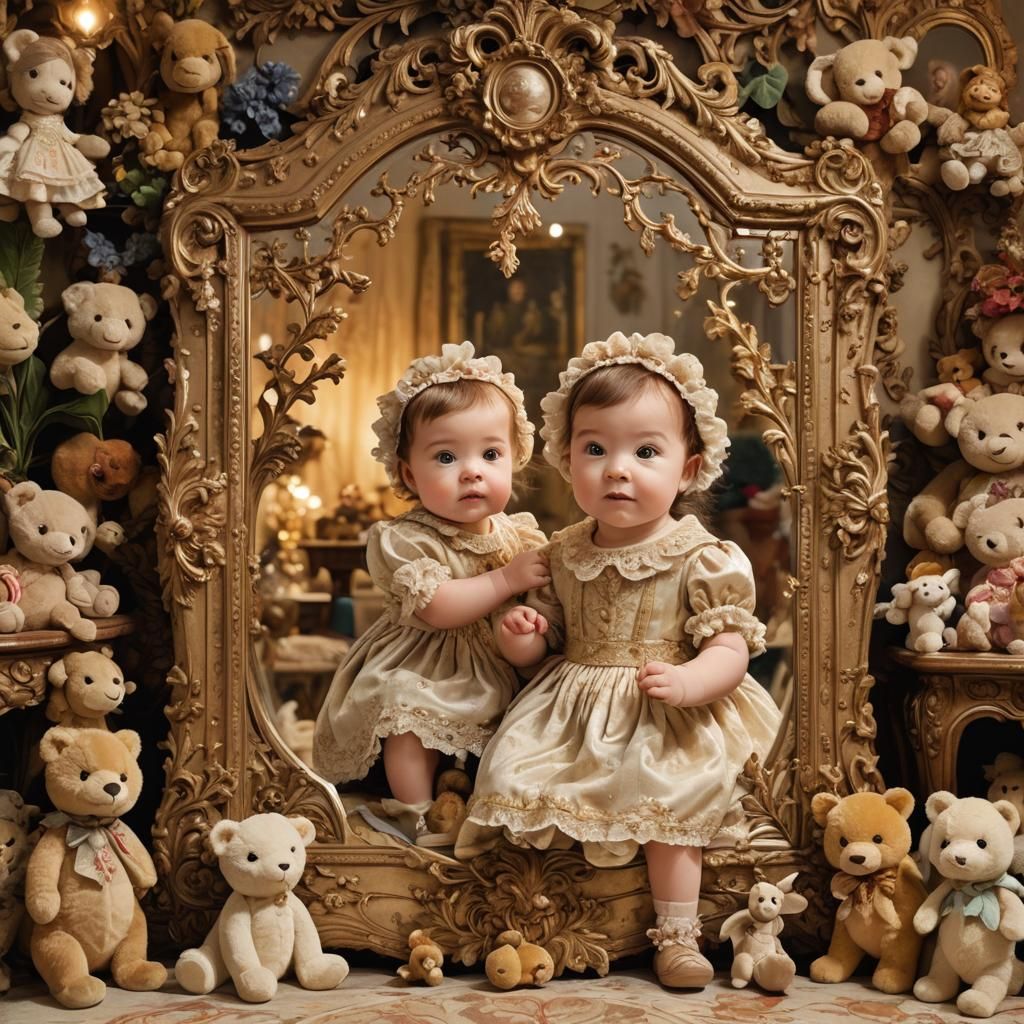 Victorian Mirror Reflecting Idyllic Childhood and Ageing Wis...