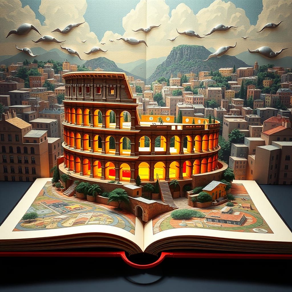 Origami pop-up book Coliseum