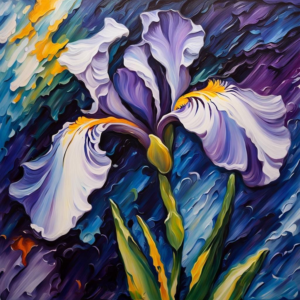 Swirling Iris Impasto Painting
