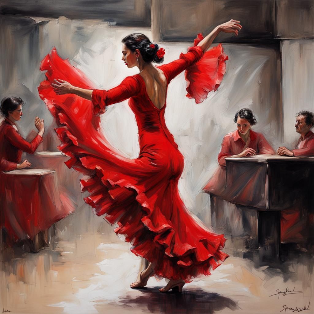 Flamenco Dancer in Seville Bodega, Hyperrealistic Style