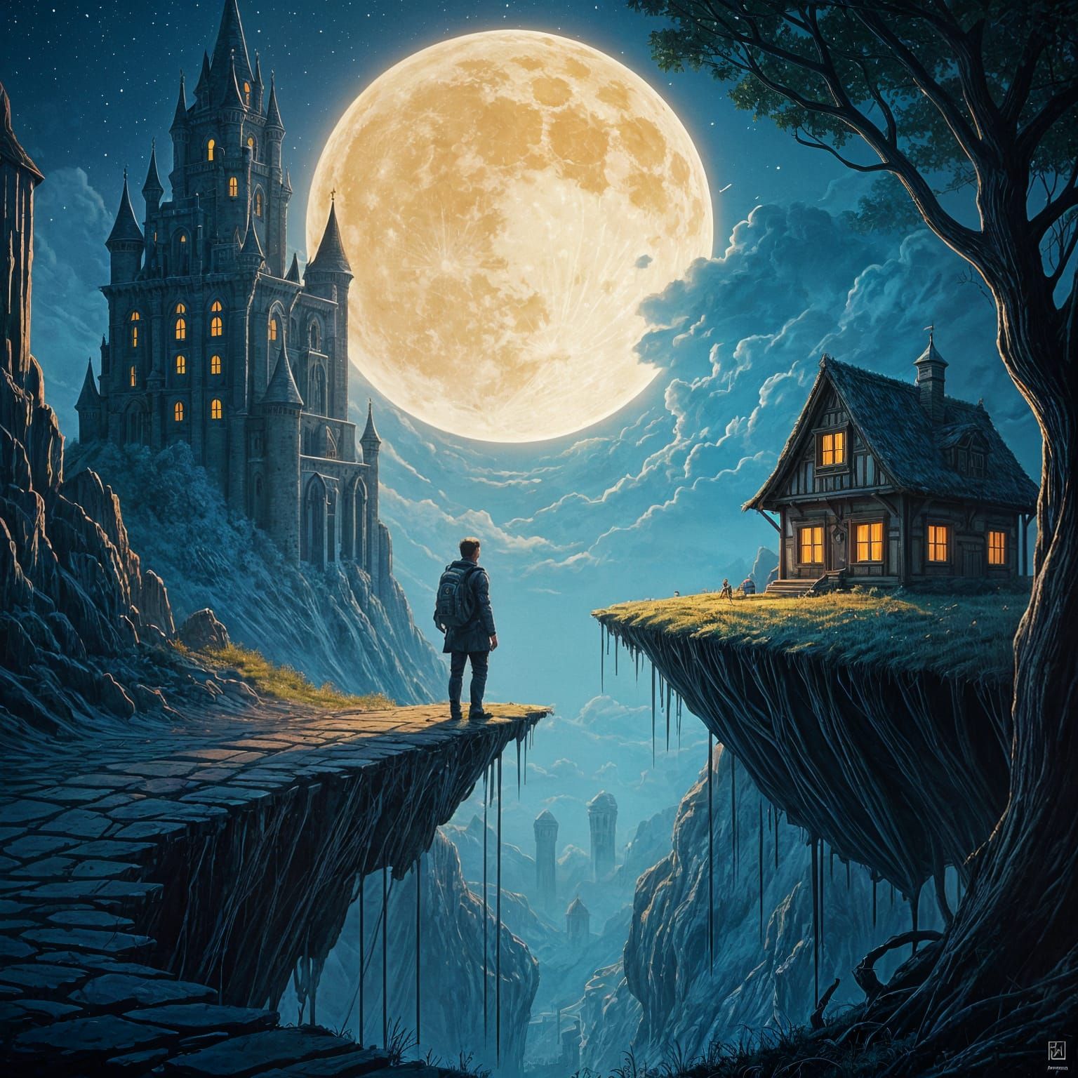 Fantastical Landscape with Suspended Castle and House