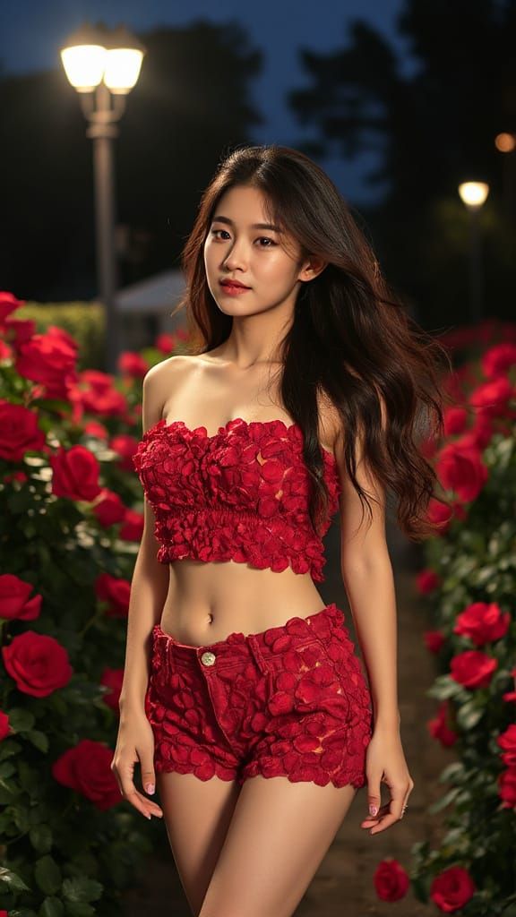 Rose Petal Attire in a Night Garden