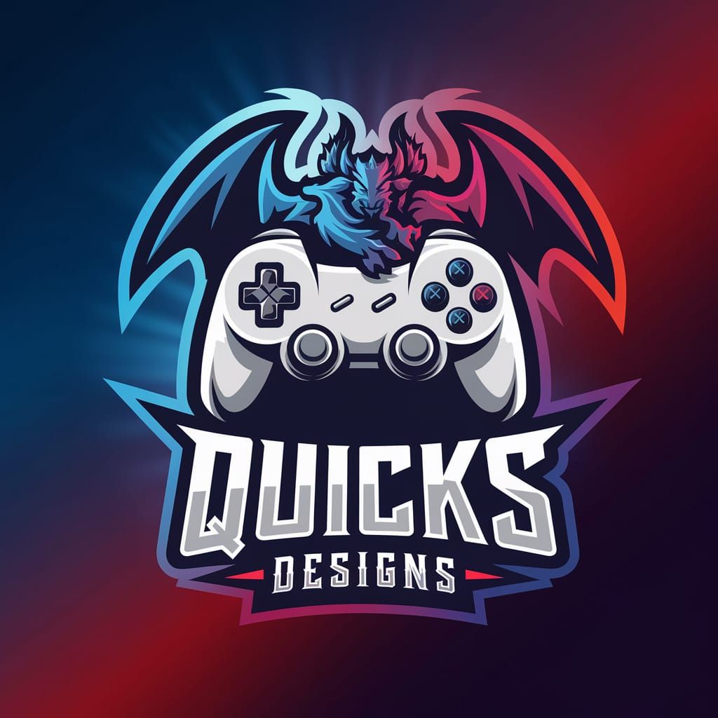 Dynamic Gaming Logo Featuring Mythical Creature and Controll...
