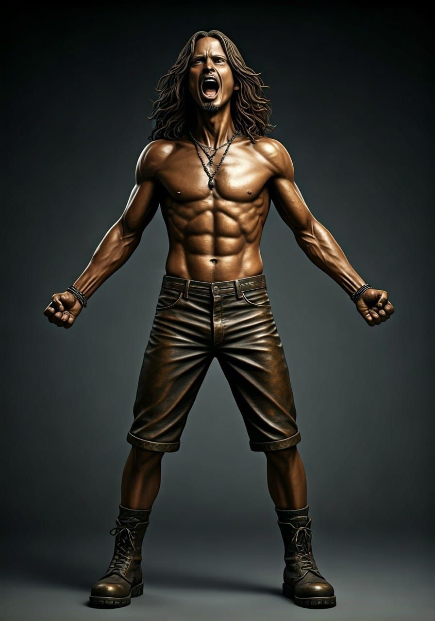 Chris Cornell as a Bronze Statue in a Fierce Scream