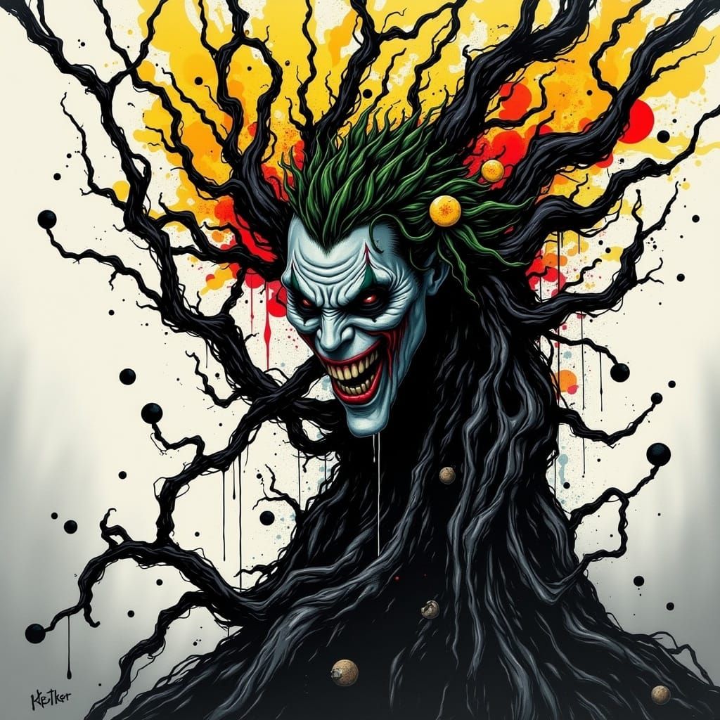 Joker's Maniacal Laughter Unfolds from Ancient Tree