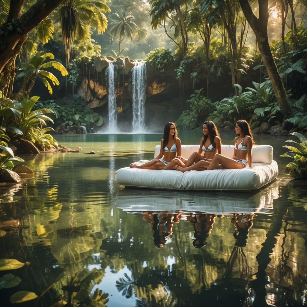 Colombian Girls on Floating Sofa in Lake: Splash Art