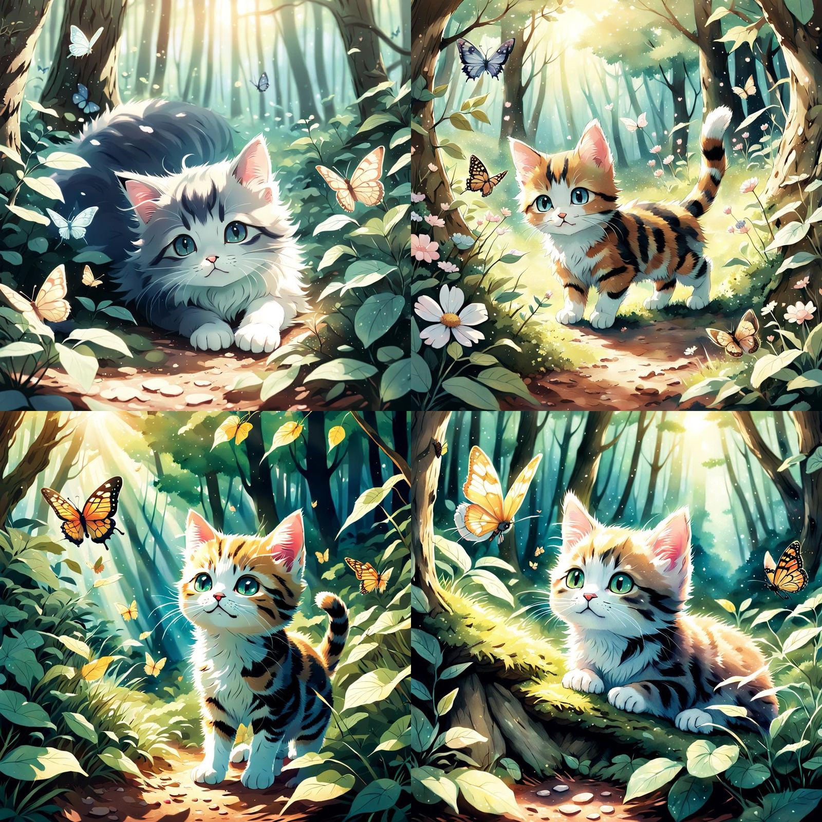 Anime Kitten's Forest Butterfly Chase