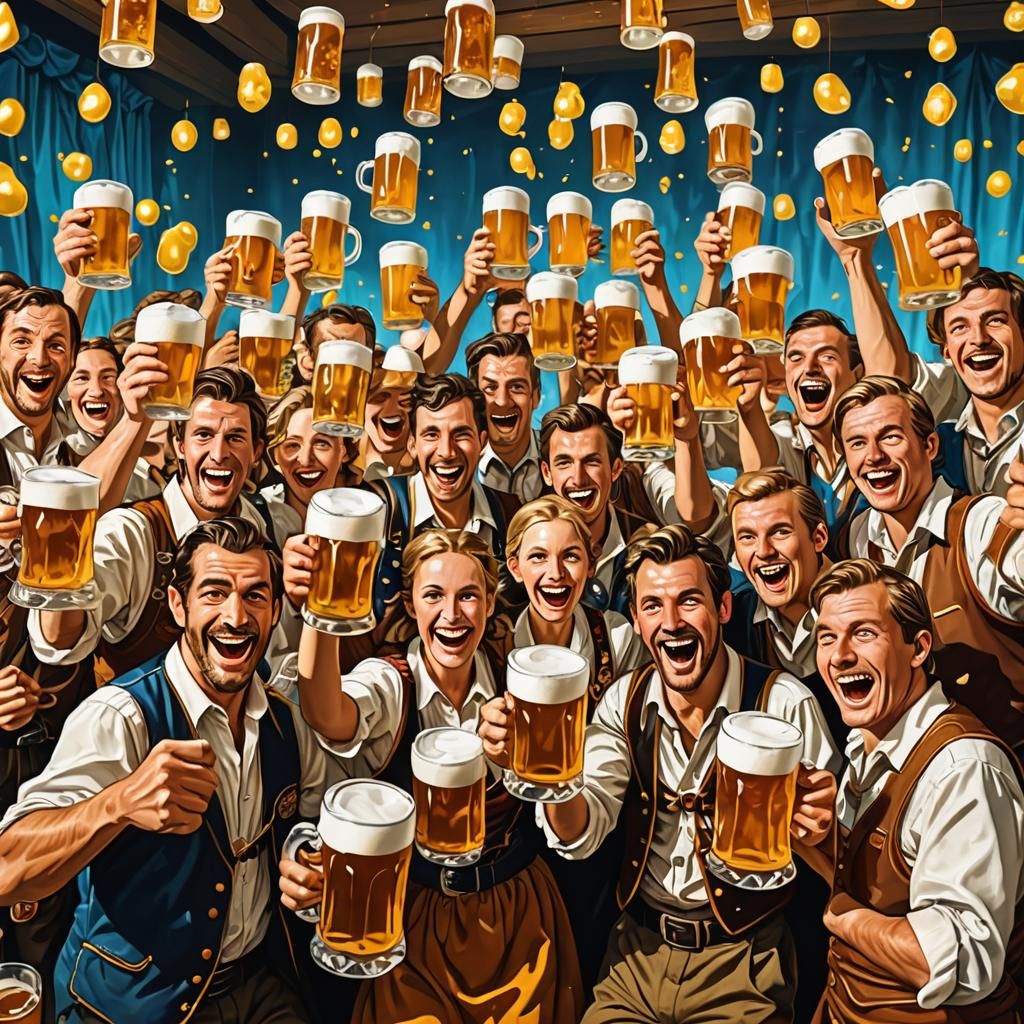 Oktoberfest Attendees in Beer Foam, Pop Art