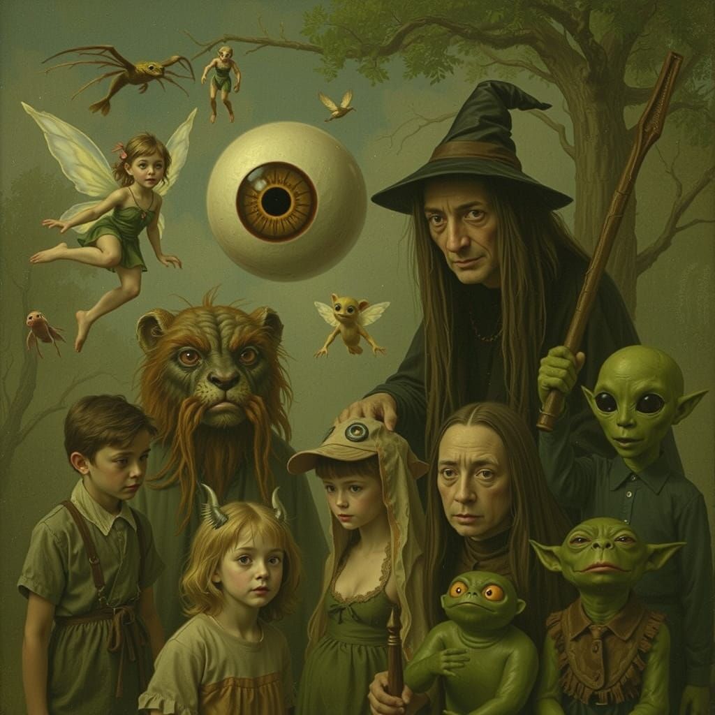 Surreal Dreamscape with Faerie Creatures and Giant Eyeball