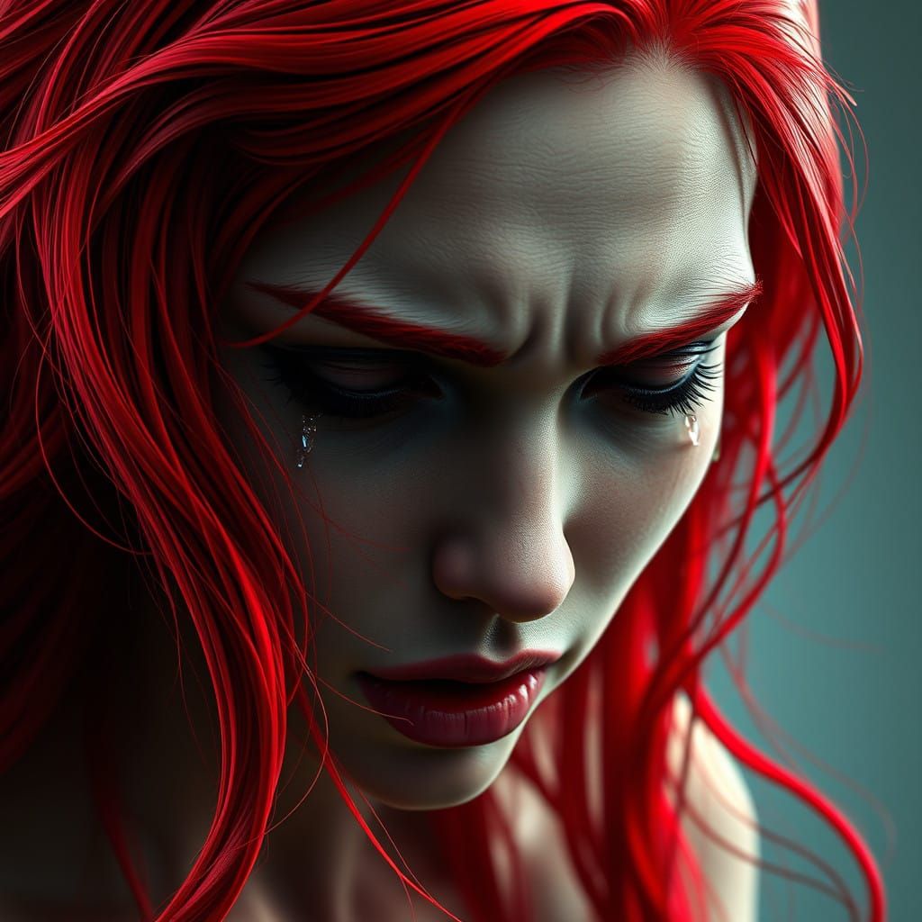Elegant Red-Haired Woman in Anguish