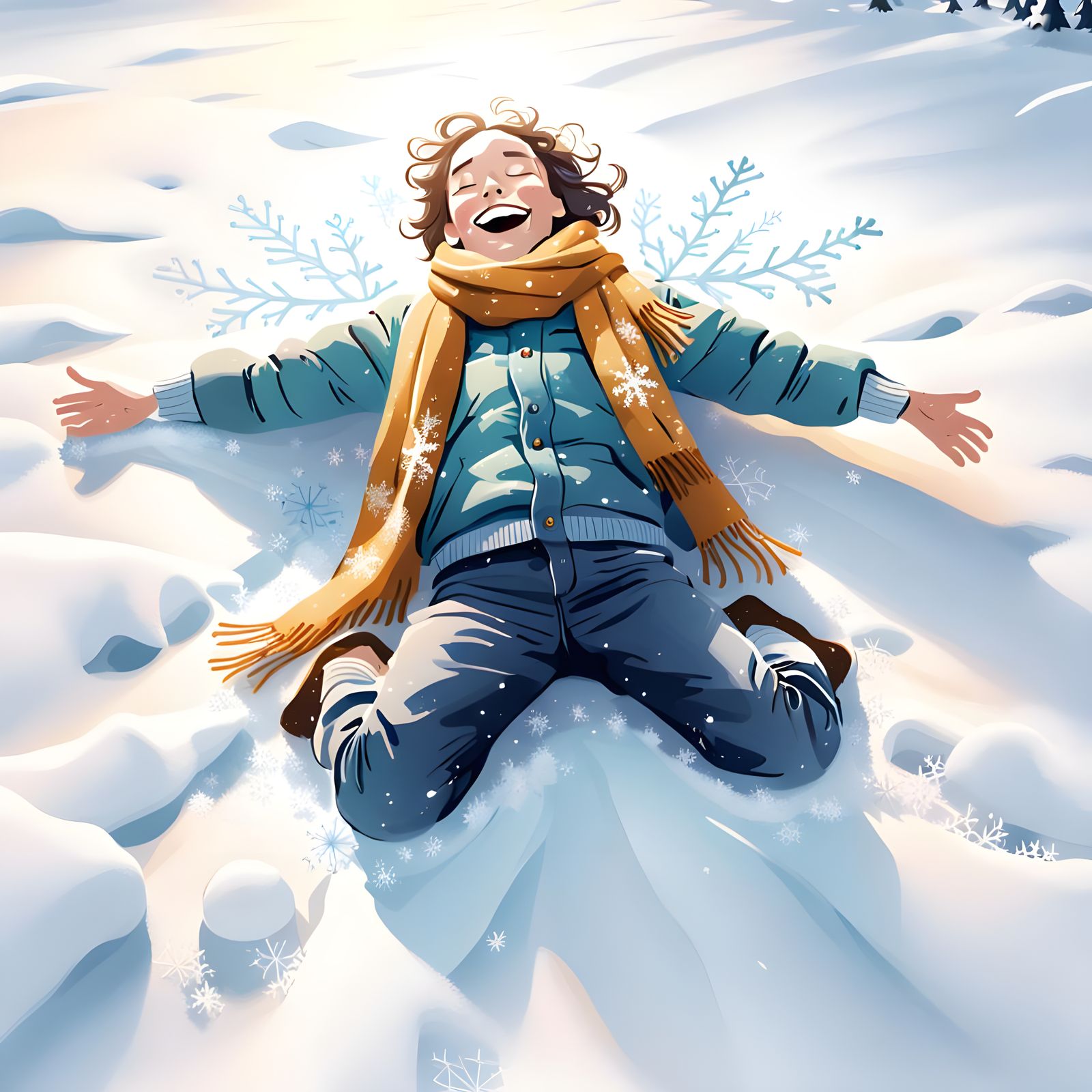 Joyful Winter Scene in Whimsical Style