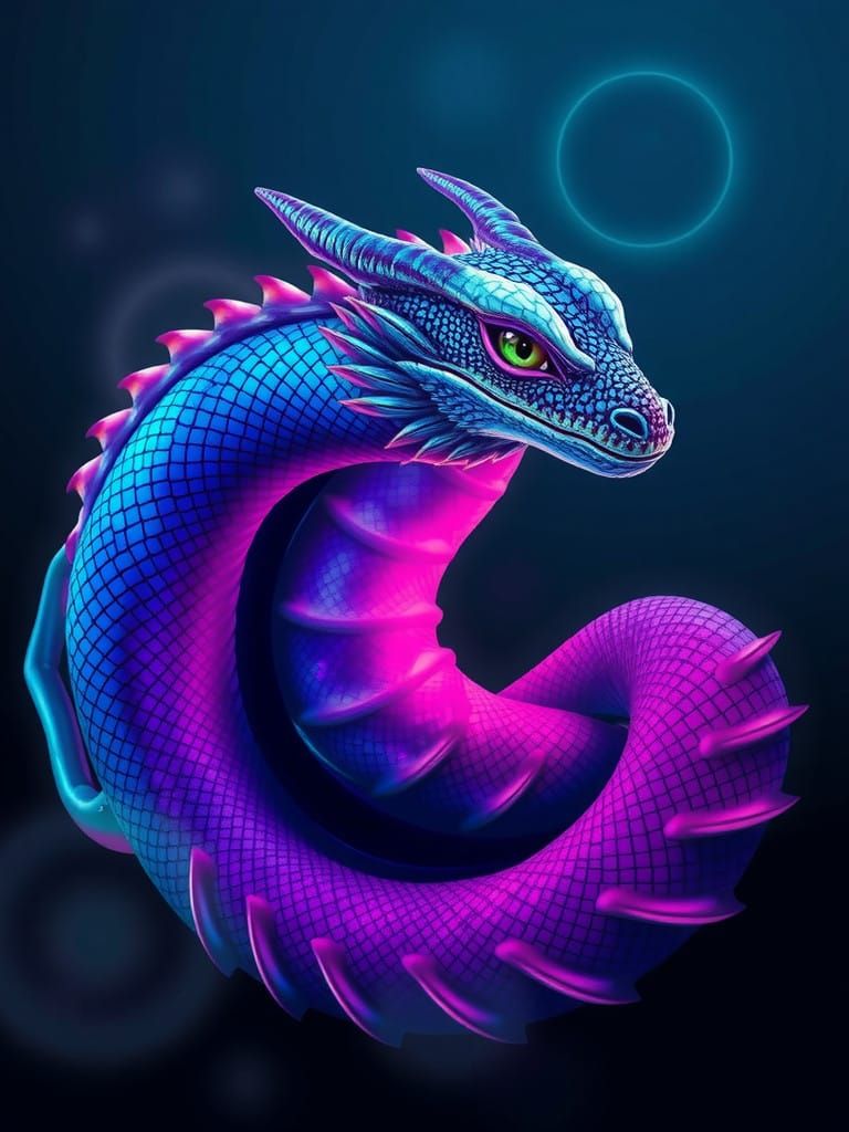 Mean Glowing Dragon in Neon-Lit Mystical Depths
