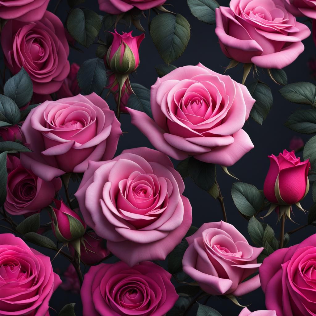 Fantastical Pink Roses in Detailed Matte Painting