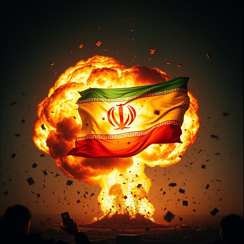 Iranian Flag in Explosive Cinematic Scene