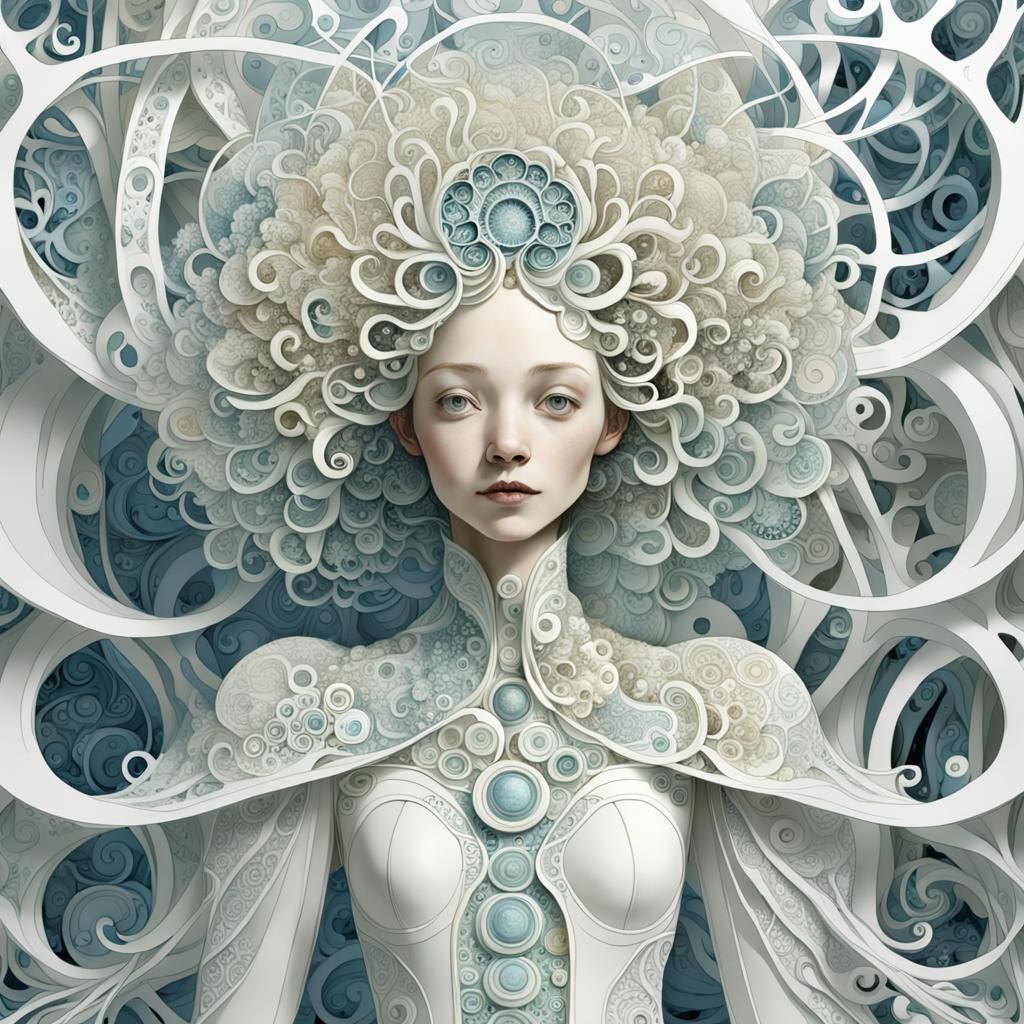 Beautiful 3D Woman in White with Snowflakes