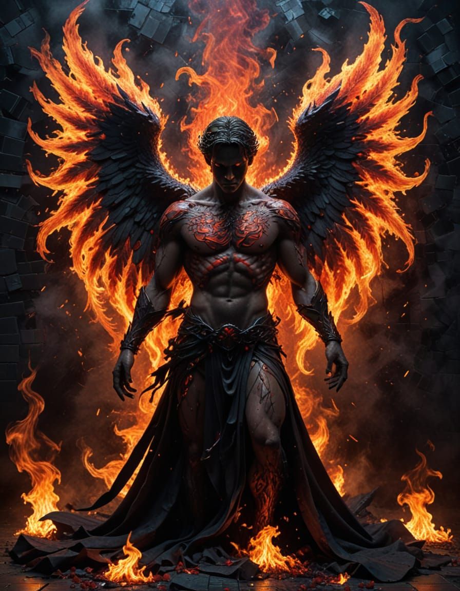 Epic Fallen Angel in Dark Fantasy Landscape