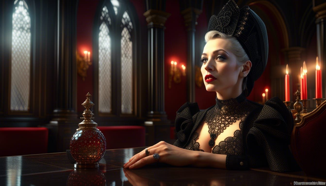 Gothic Madam Pin-Up in Ray Tracing Style