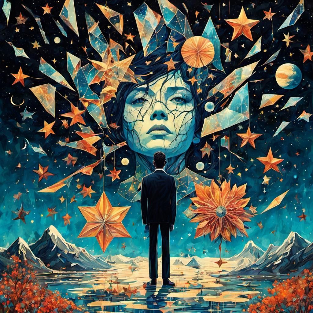 Macabre Starry Night Silhouette Art Illustration