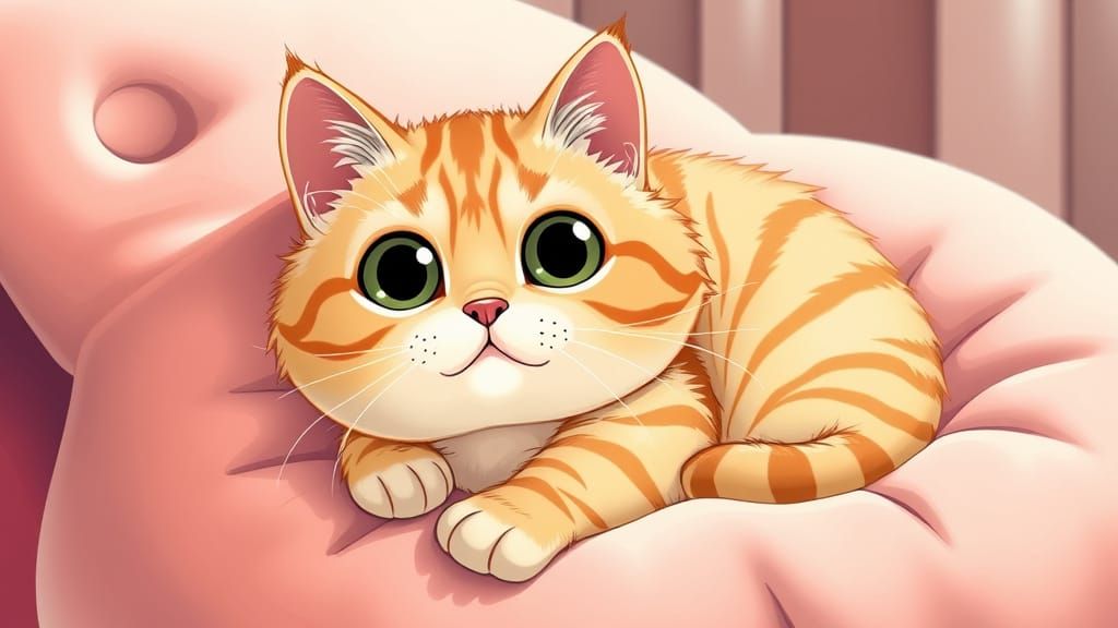 Cute Tabby Cat Lounging, Anime Pop Art Style