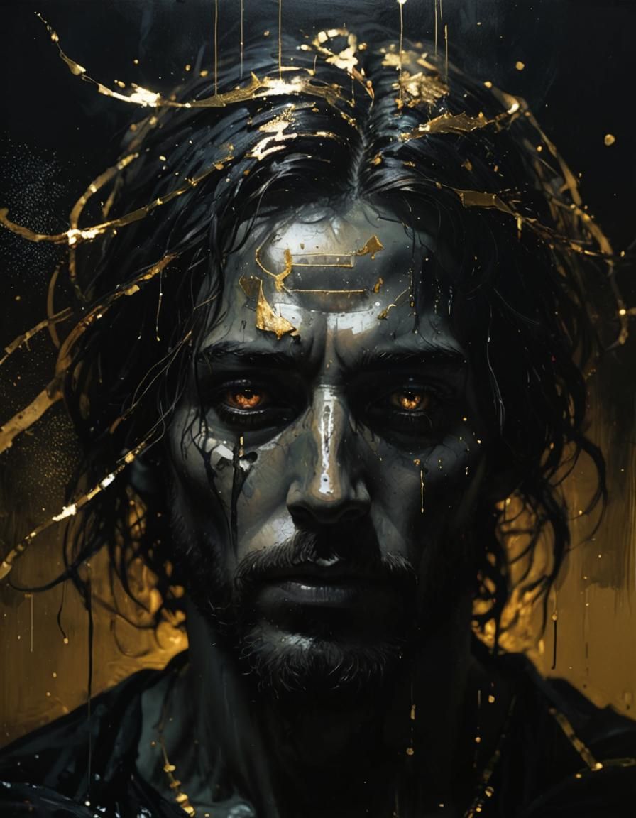 Glitchcore Jesus Portrait in Mann Style