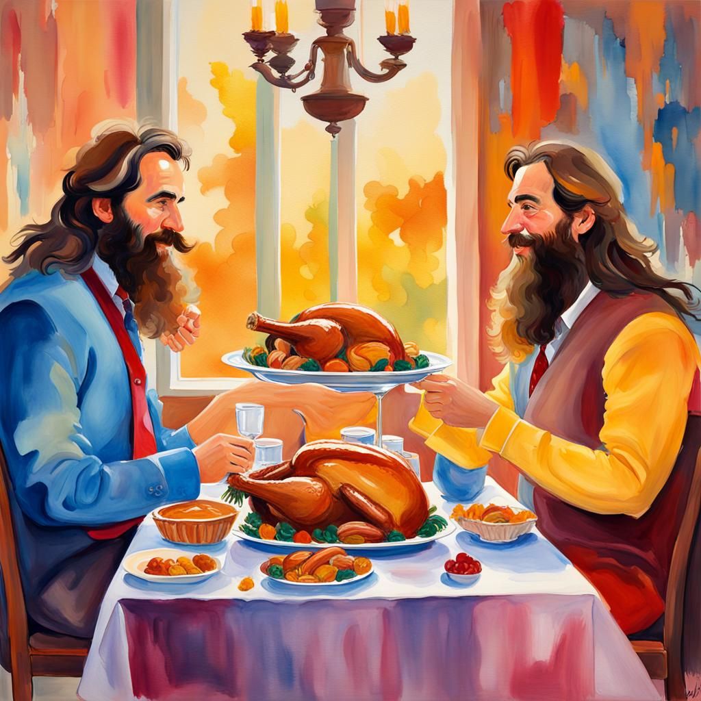 Thanksgiving Dinner: Gouache Impressionist Masterpiece