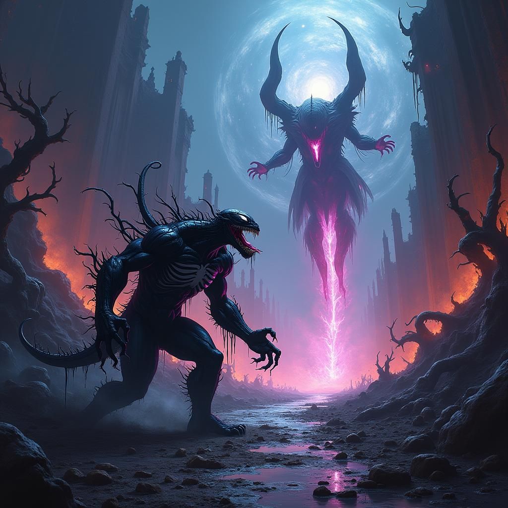 Venom vs Knull: Detailed Fantasy Concept Art