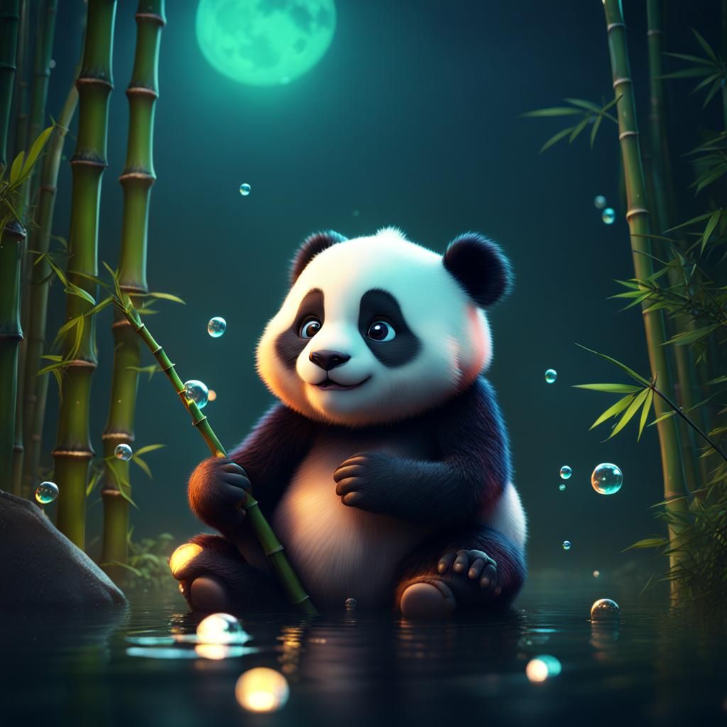 Panda in Bubbles: Detailed Matte Painting