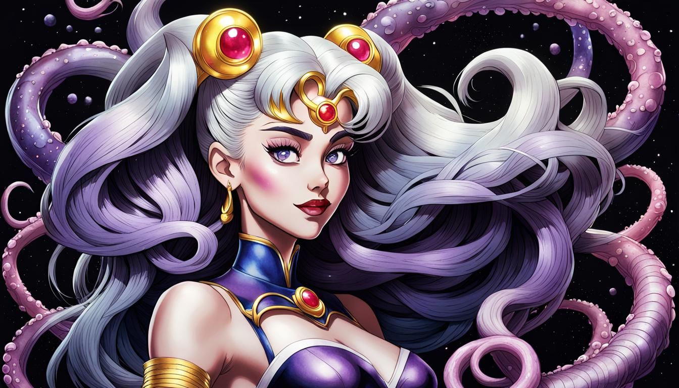 Eldritch Sailor Moon Pinup in Watercolor Style