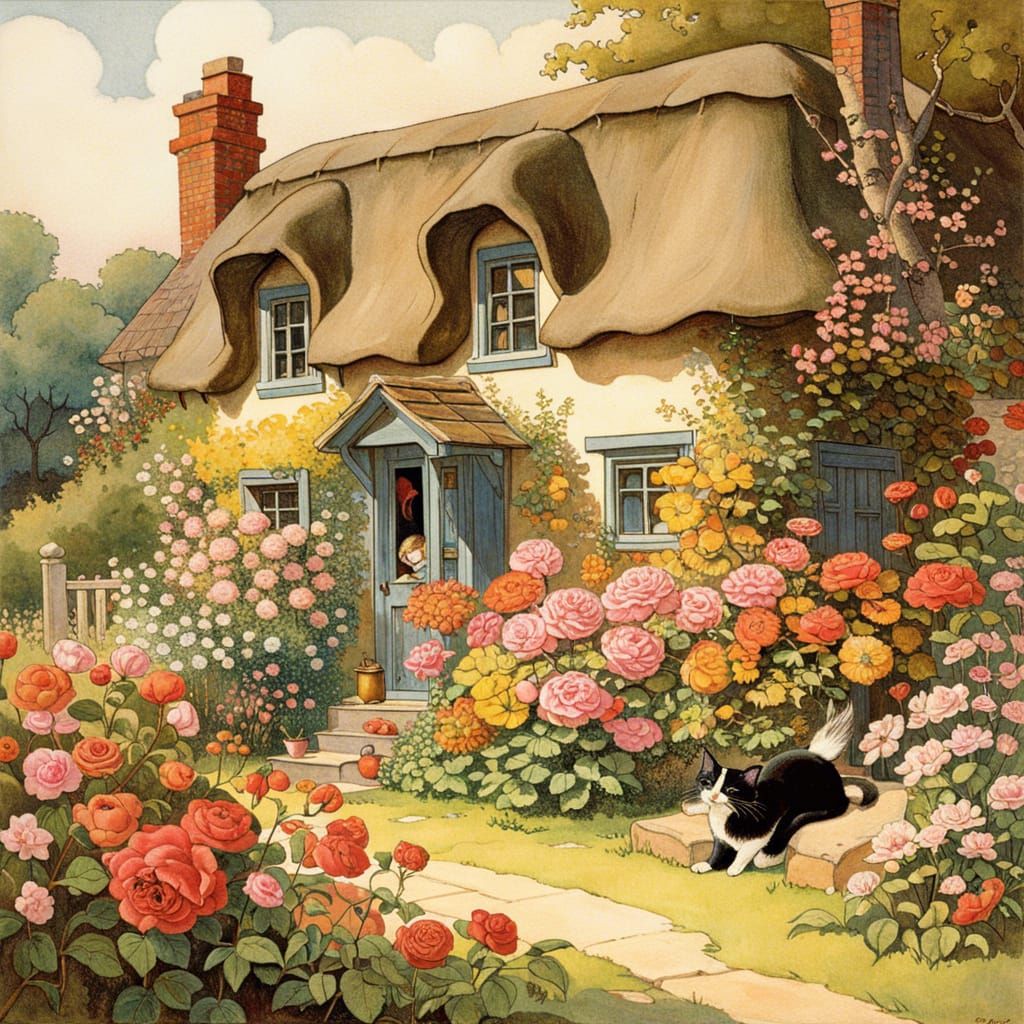 Romantic Cottage with Roses in Cottagecore Style