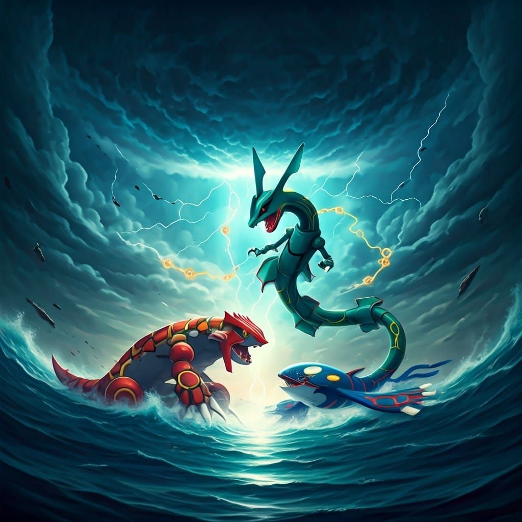 Majestic Rayquaza Descends Amid Cataclysmic Battle