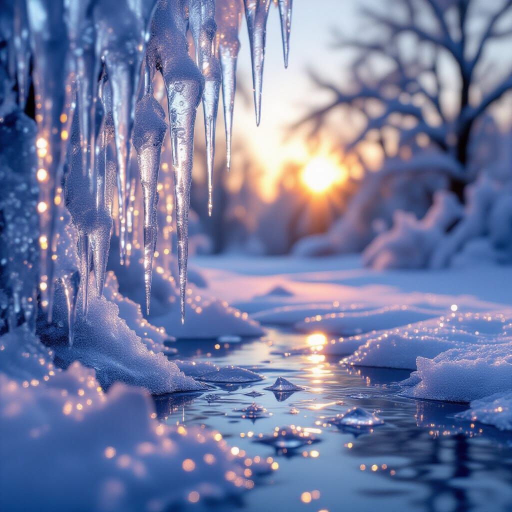 Melting Icicles Signal Early Spring: Detailed Digital Art