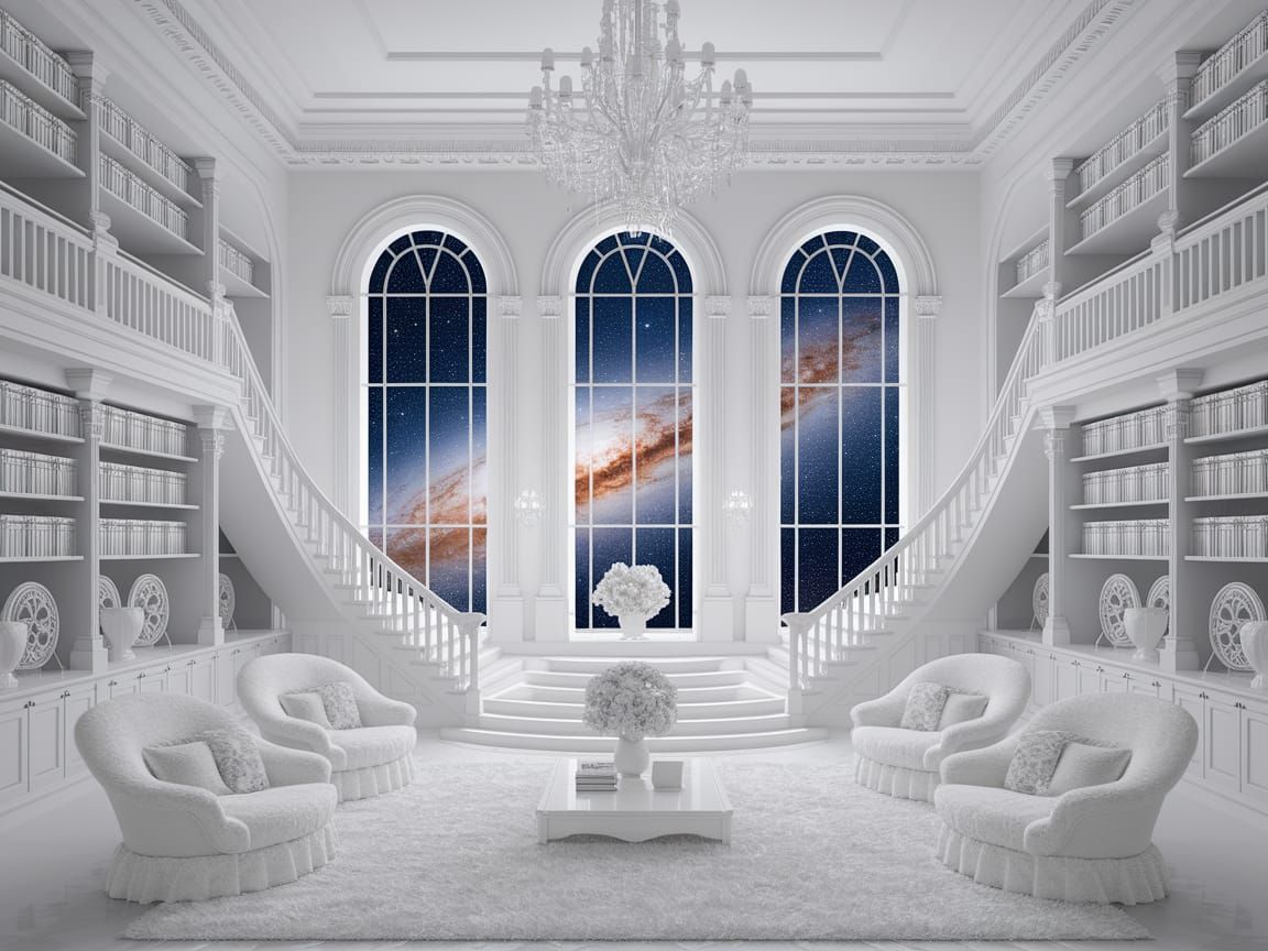 Luxurious White Room with Galaxy View