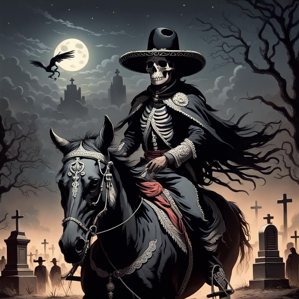 Charro Negro Rides in a Mexican Cemetery