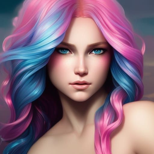 Mermaid Portrait with Pink Hair in Art Nouveau Style