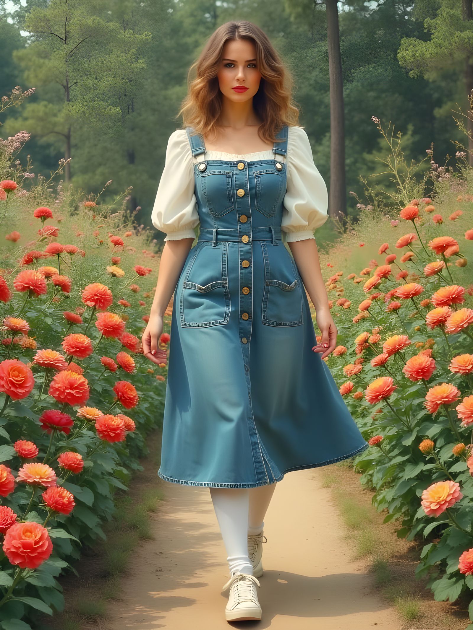 Woman in Floral Garden, Art Nouveau Pop Art