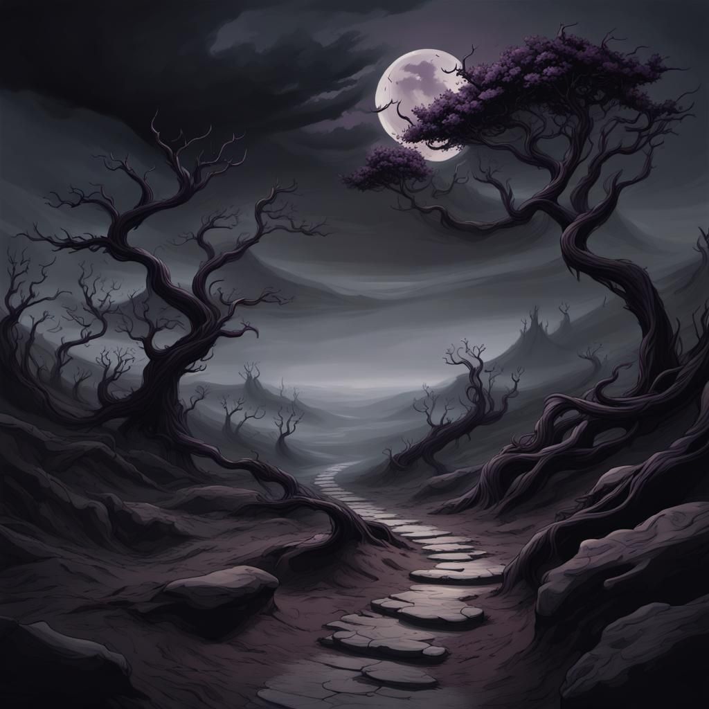 Dark Fantasy Pathway under a Black Moon