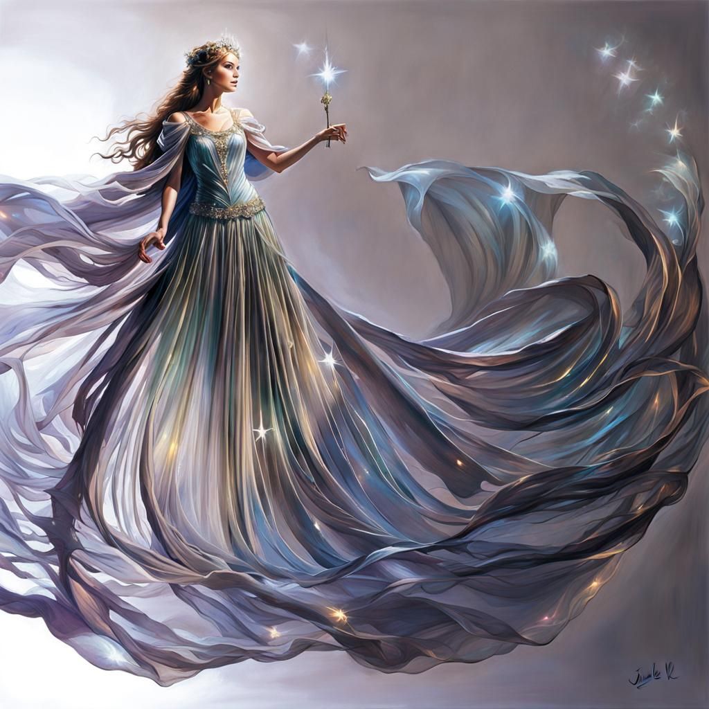 Ethereal Fairy in Floating Dress: Acrylic Concept Art