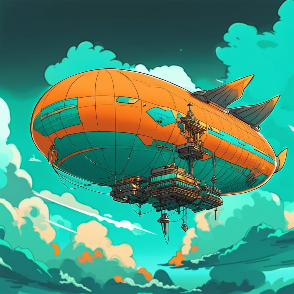 Futuristic Turquoise Airship in Anime Style