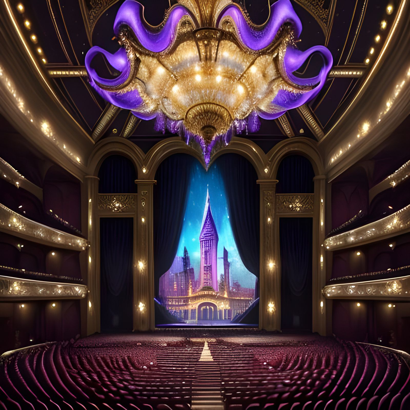 Opera Singer Under Sparkling Chandelier: Oil Painting