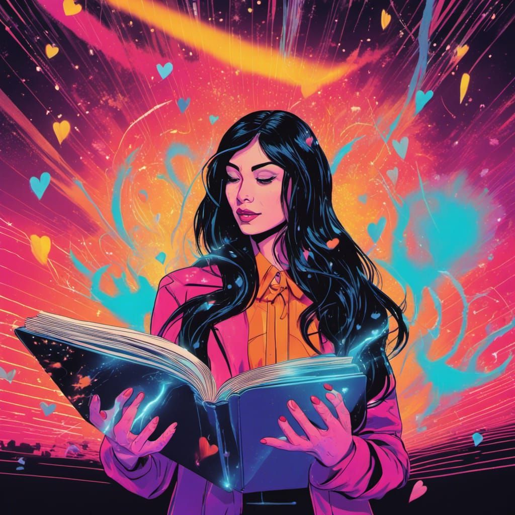 Empowered Teacher Radiating Hearts in Pop Art Style