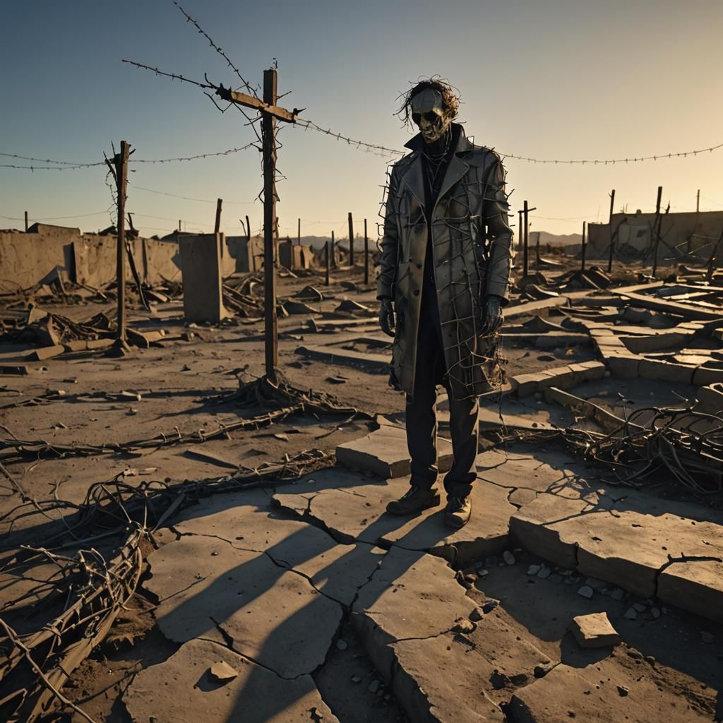 Surrealist Memorial in Somber, Ruined Landscape