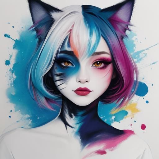 Elegant Anime Girl with Painterly Triadic Colors