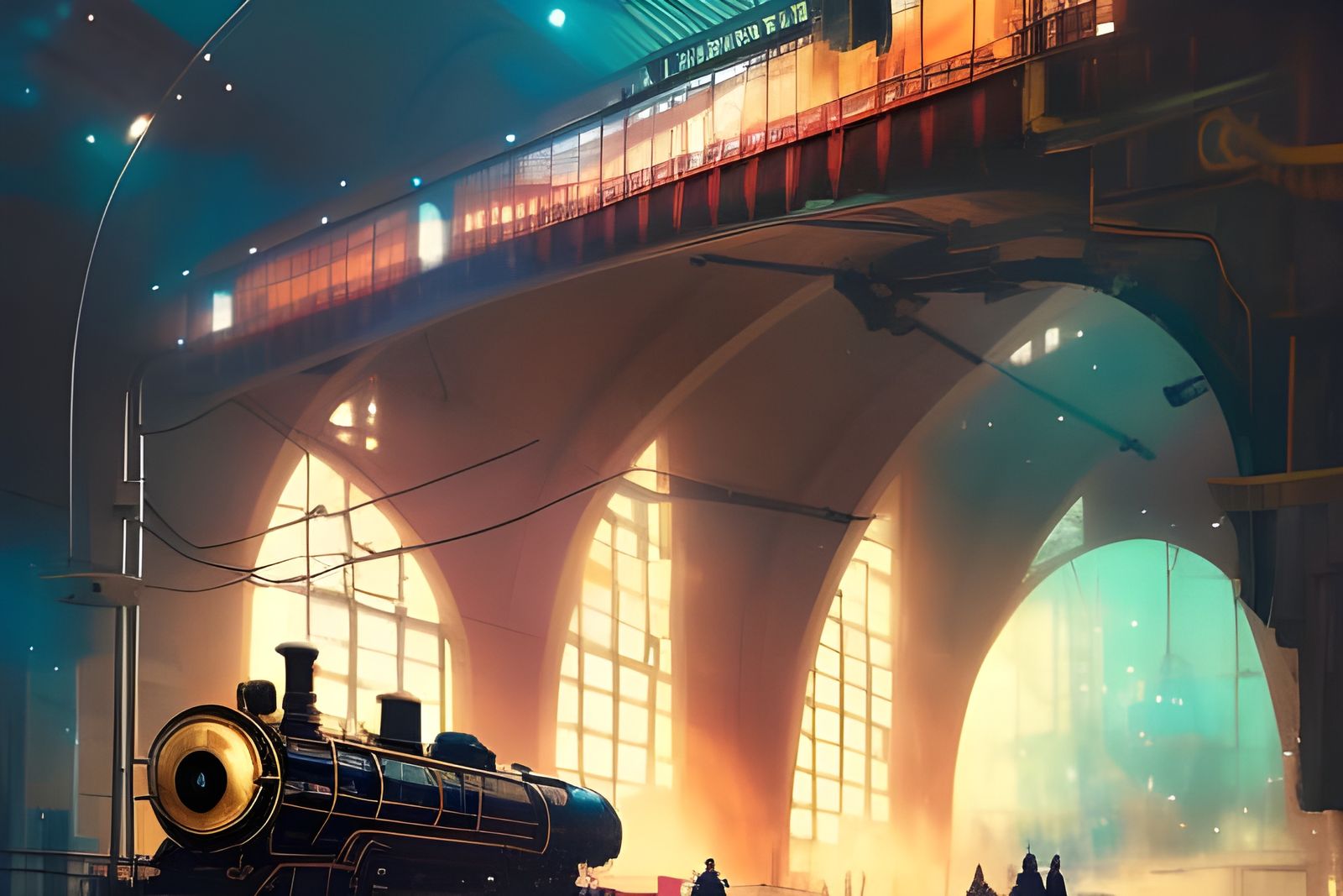 Steampunk Train on Cosmic Railway, Digital Art