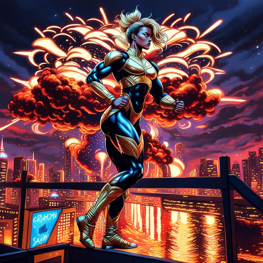 Tough Super Saiyan Woman in 80s Anime Style