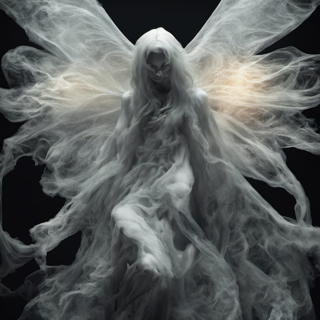 Glass Ghost Angel with Glowing Neon Cracks