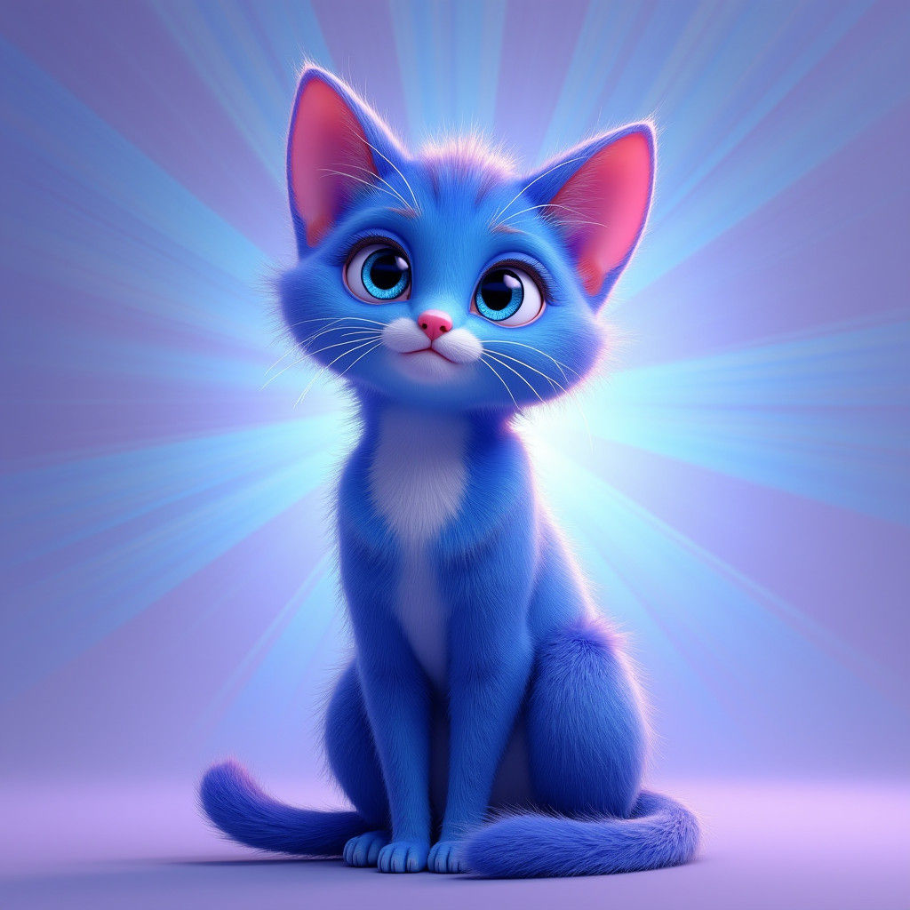 Iridescent Blue Cat in Dreamworld: 3D Digital Art