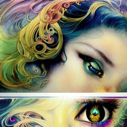 Iridescent Spiderweb Portrait in Watercolor Style