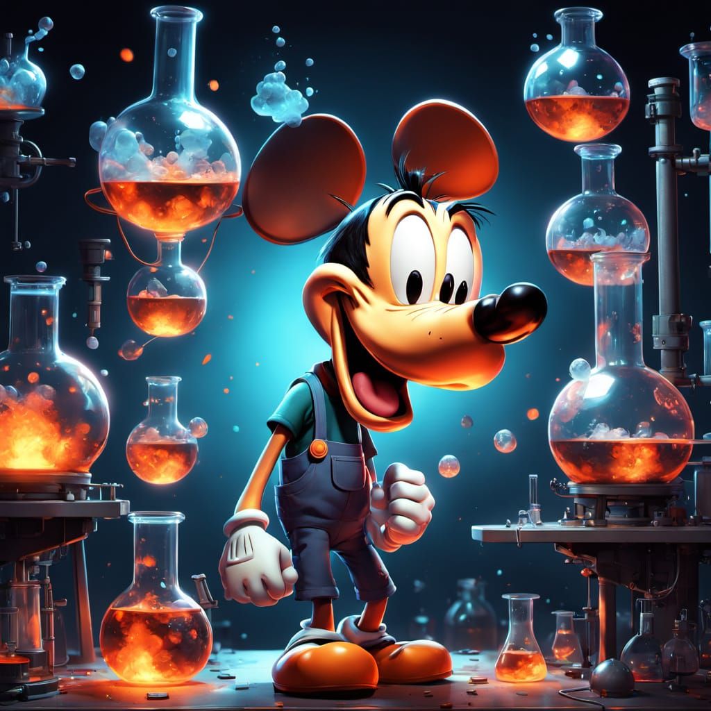 Goofy's Explosive Laboratory Mishap in 2D Animation